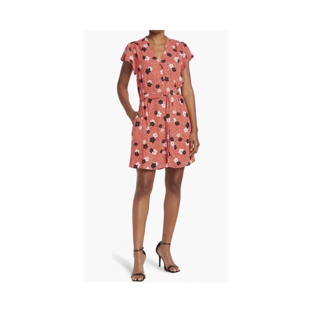 DR2 by Daniel Rainn Floral Cap Sleeve Shirt Dress Red Black Lined M Medium NWT